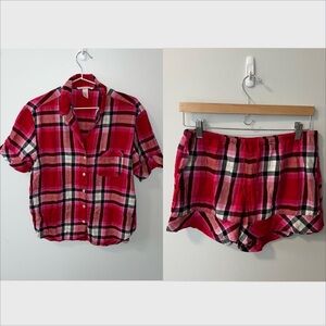 Victoria's Secret Plaid Pink and Red Pajama Shorts Set Size Small